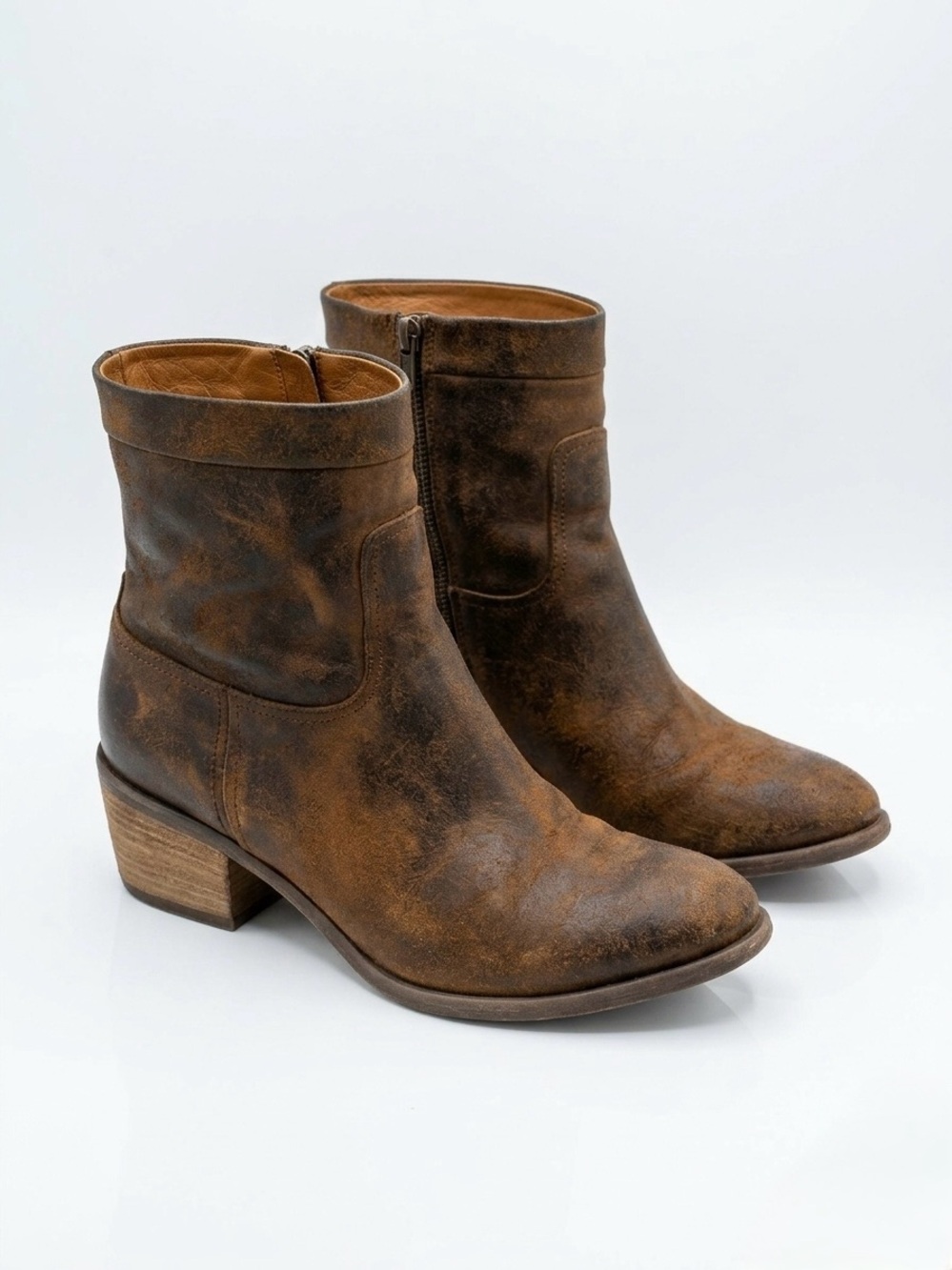 Donald J. Pliner Brown Distressed Leather Ankle Boots